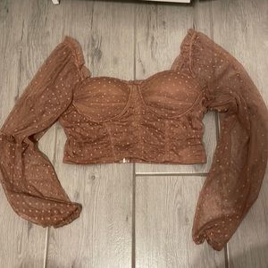 Brown Polk a dot mesh long sleeve